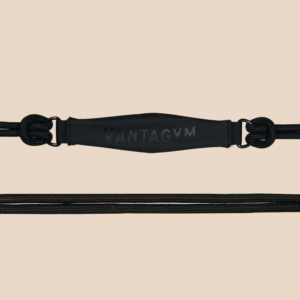 Black Vantagym rope shoulder strap with a padded shoulder pad